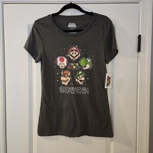 Super Mario Brothers Gray Junior  Shortsleeve Tshirt Size XL 15/17